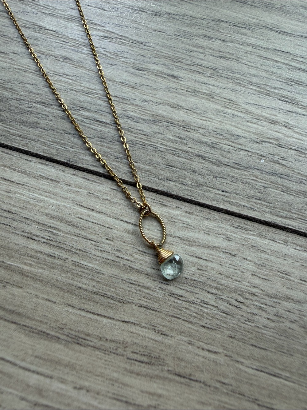 Delicate Gold Necklace with Aquamarine Gemstone Pendant